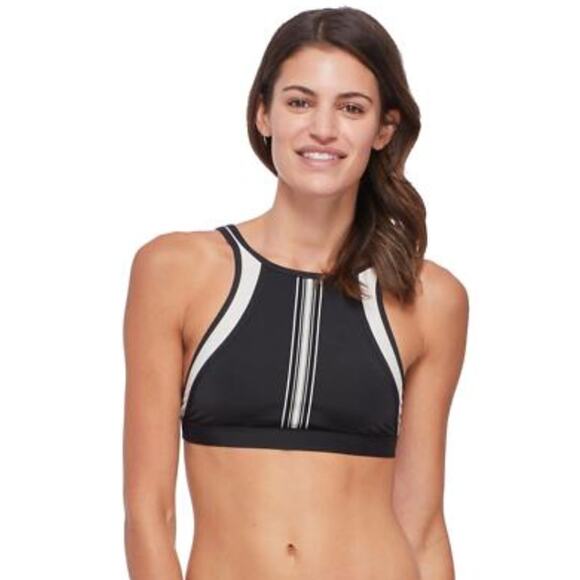 SKYE Exuma Mercedes High Neck Crop Bikini Top Women's Size Small Black Cream - Picture 6 of 6